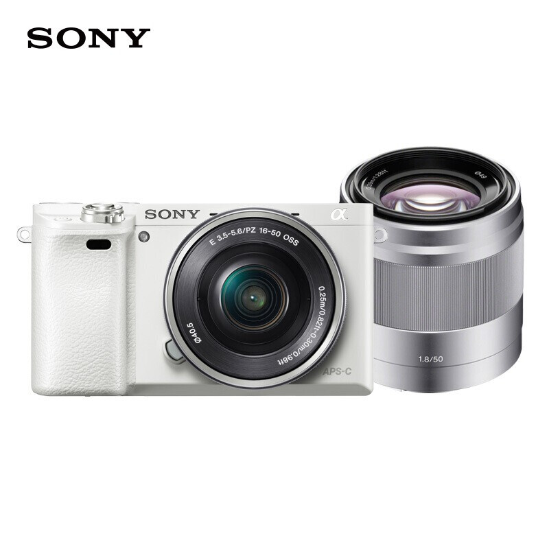 索尼（SONY）Alpha 6000 APS-C画幅微单数码相机 SELP1650+SEL50F18F 双镜头套装 白色（A6000L/α6000）