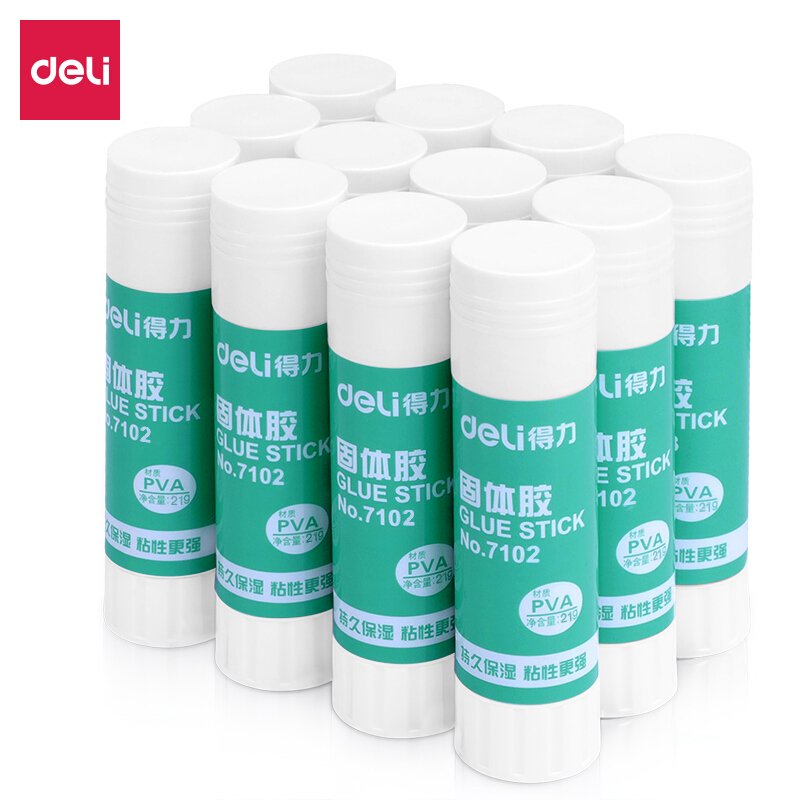 得力(deli)21g高粘度PVA固体胶水/胶棒 快干耐用便携 12支/盒 办公用品 7102